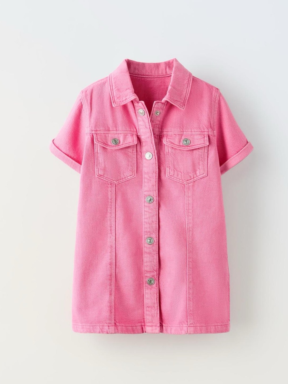 Zara Pink Denim Button-Front Girls Dress